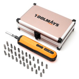 TOOLMAYS Electric Screwdriver, Cordless Screwdriver Kit, 4V 3-Speed Magnetic Bits Precision Screwdriver Set, Rechargeable Power Screwdriver, with Aluminium Box