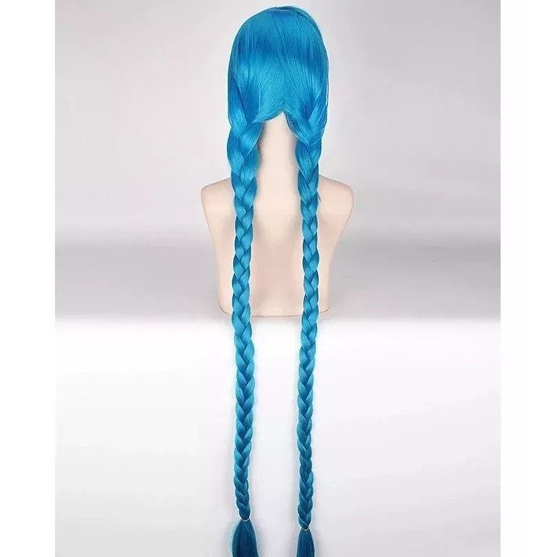 Jextech Peluca Jinx Doble Trenza 100cm League Of Legends Cosplay
