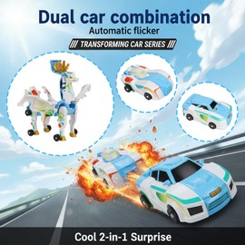dahom Collision Transforming Dinosaur Car Toy,2 Magnetic Cars Transform into Dinosaur Toys for Kids,Boys,Girl,Toddler Fun Deformation Robot Unicorn Car Christmas Birthday Gift Toys (Blue-Deer)
