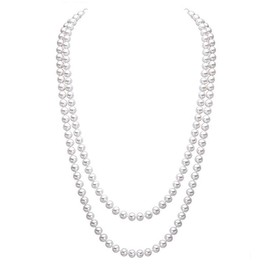 Mecool Elegant Women Lady White Artificial Pearls Long Sweater Chain Necklace