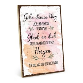 TypeStoff HS-01430 Wooden Sign with Saying - Gehe deinen Weg - Vintage Look with Quote as a Gift and Decoration on the Theme of Motivation, Affirmation