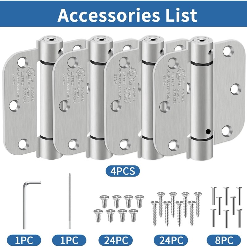 IOQ 4 Pack 3.5 Inch Self Closing Door Hinges 5/8"