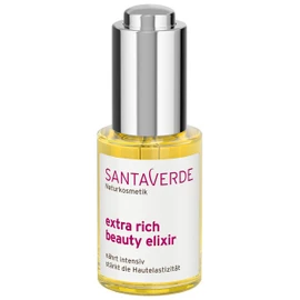 Santaverde / Extra rich beauty elixir / Facial oil / Intensively nourishing and regenerating / Supports collagen production / Strengthens skin elasticity / for dry and stressed skin / Pure aloe vera juice / Own controlled organic cultivation / Face and c