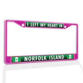 Metal Insert License Plate Frame I Left My Heart in Norfolk Island Weatherproof Car Accessories Hot Pink 2 Holes Solid Insert