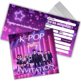 JOCERO - Set di 12 biglietti quadrati (12x12 cm) con buste - Inviti di compleanno eleganti per uomini e donne (K-Pop)