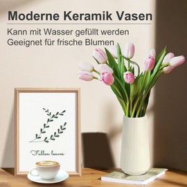 VASE BEIGE Keramik Vase, GUKJOB Blumenvase Keramik Vasen für Blumen, Dekorative Vasen für Pampasgras Deko, Modern Kleine Vase für Home Wohnzimmer Esstisch Bauernhaus Büro Dekor (Beige)