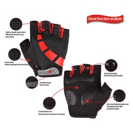 Nesirooh Cycling Gloves Men Women Summer Cycling Gloves Half Finger for Mountain Bike Road Bike Hiking Mountaineering (Black Red, L)