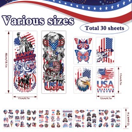 Konsait Independence Day Temporary Tattoos, 4th of July Fake Tattoos Sleeve USA Patriotic Tattoo Stickers for Adult Kids 4th of July Accessories