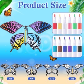 Seenelling 88 Pcs Flying Butterfly Craft Kit with 64 Wind up Butterflies and 24 Color Pens People Painting White Paper Butterflies DIY Toy for Party Game School Activity Birthday Gift (Style 1)