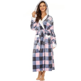 ccko Plush Robes For Women, Fleece Fuzzy Womens Robe,Soft Warm Women's Bathrobe with Hood for Bath Spa Shower House