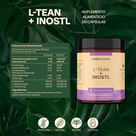 L-Teanina + Inositol. 120 capsulas de 500mg (4 meses). VitalBotanics. Multivitaminico con L-Glutamina, Suplementos Alimenticios. Libre de Gluten y Aditivos. Apto Dieta Keto