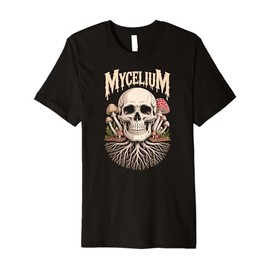 Mushroom Skull Horror Design with Roots and Gothic Forest Premium T-Shirt