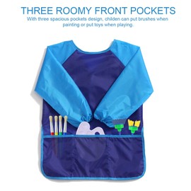 Torytoe 2 Stück Malkittel kinder, Wasserdicht Kinder Malschürze 7-12 Jahre Mädchen/Junge, Bastelschürze mit Ärmeln und 3 Taschen, Malerkittel für Schule Kunst Malerei, Kochen, Essen, Blau