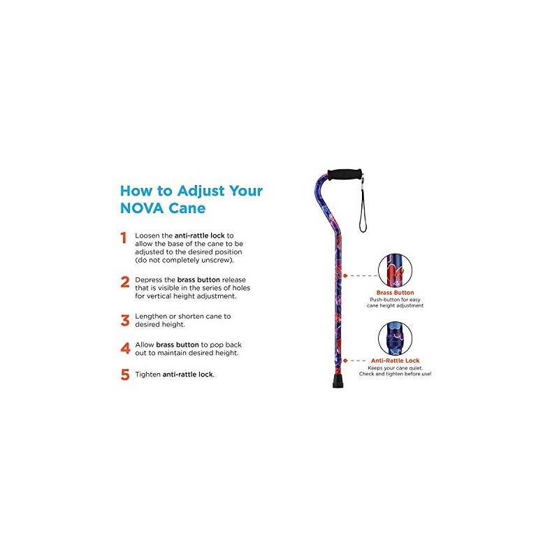 NOVA Designer Walking Cane with Offset Handle, Lightweight Adjustable Cane