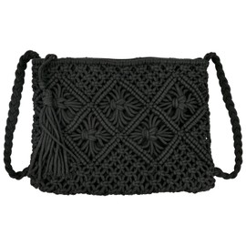 VLYX Handgewebte Damen-Umhängetasche, Sommer-Strandtasche aus Stroh, Reißverschluss-Design, Mehrzweck-Tasche für Strand, Reisen und den täglichen Gebrauch – Schwarz