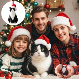 SICOHOME Tuxedo Cat Christmas Ornament - Cute Acrylic Tuxedo Cat Ornament for Christmas Tree Tuxedo Cat Gifts for Women Black and White Cat Decor (2D)