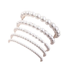 COLORFUL BLING 5-6Pcs Imitation Pearl Stretch Bracelet Set for Women Gold Beaded Flat Strand Stackable Crystal Rhinestone Layered Bracelet for Women Jewelry-5pcs all pearl