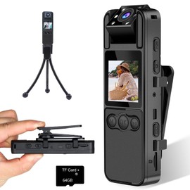 (64G Micro SD Card Included, Advanced 4K Small Video Camera), Small Camera, Camcorder, Body Camera, Handy Camera, Video Recording Camera, 1600 mAh Large Capacity, 8 Hours Single Recording, 180 Degree