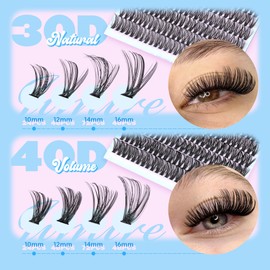 JIMIRE 384Pcs Lash Clusters Kit Wispy Lash Extension Kit 10-16MM 30D 40D Individual Lashes D Curl Lash Clusters Soft Band Eyelash Clusters Kit with Lash Bond and Seal Waterproof for DIY at Home