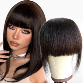 Soft and Bouncy Clip in Fringe Bangs 100% Remy Human Hair Bangs with Clip Natural Straight Human Hair Bangs for Black Blondecolor: 01 Jet Black