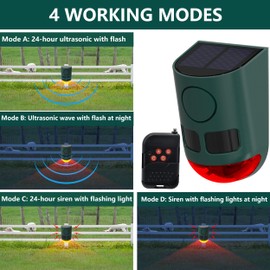 Comboss Solar Motion Sensor Alarm with ultrasonic, Motion Sensor Dog Barking 129dB Noise Maker, Ultrasonic Motion Sensor Alarm with Remote Controller, 4 Work Modes for Farm, Barn, Yard (1 Pack)