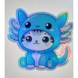 Kitty Cat Axolotl 3 Inch Waterproof Holographic Vinyl Sticker