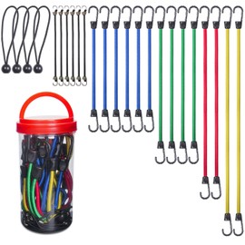 EFFICERE 24-Piece Premium Bungee Cord Assortment in Storage Jar - Includes 10”, 18”, 24”, 32”, 40” Bungee Cords and 8” Canopy/Tarp Ball Ties