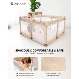 Joypony Baby Playpen, 50x50 in Small Play Pen for Babies and Toddlers, Playpen for Kids with Gate, Indoors Play Yard with Soft Breathable Mesh (Beige)