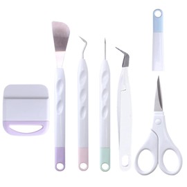 6Pcs Set Craft Vinyl Weeding Tools Including Scissors/Scrape/Weeders/Tweezers/Spatula, Stainless Steel DIY Cameos & Lettering Kits, ABS Plotter Accessories for Cardstock, Iron-On Projects, Silhouette