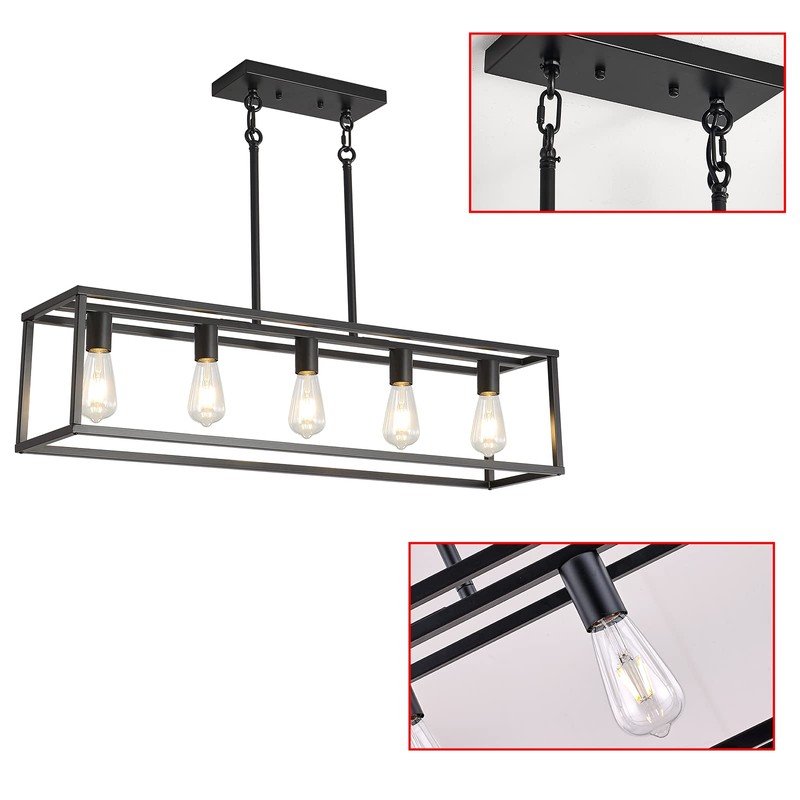 XILICON Kitchen Island Lighting Farmhouse Chandeliers Black 5 Light Modern