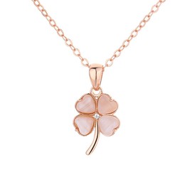 IMINI Four Leaf Clover Necklace Rose Gold Pink Cat Eye Stone Pendant Zircon Necklaces S925 Sterling Silver Healing Crystal Necklace Adjustable Exquisite Happiness Birthday Wedding Jewellery, Sterling
