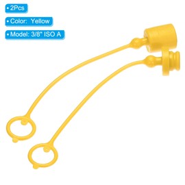 PATIKIL ISO-A 3/8 Hydraulic Coupler Male Dust Cap and Female Plug Cover, 2 Sets Hydraulic Quick Connect Coupling with Retention Ring Keeps Cap Connected to Hose, Yellow