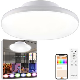 LED Ceiling Light, 10W, 2000 lm, Dimmable, Toning, RGB, Atmospheric Night Light, Stepless Night Light, Off Timer, Memory Function, Remote Control, Small, Thin Light, LED Ceiling Light, For 3 - 6