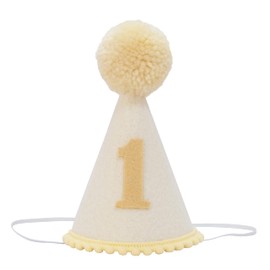 GORNZX First Birthday Party Hat, White Felt Cone with Yellow Pom Pom, Boho Style Party Decoration