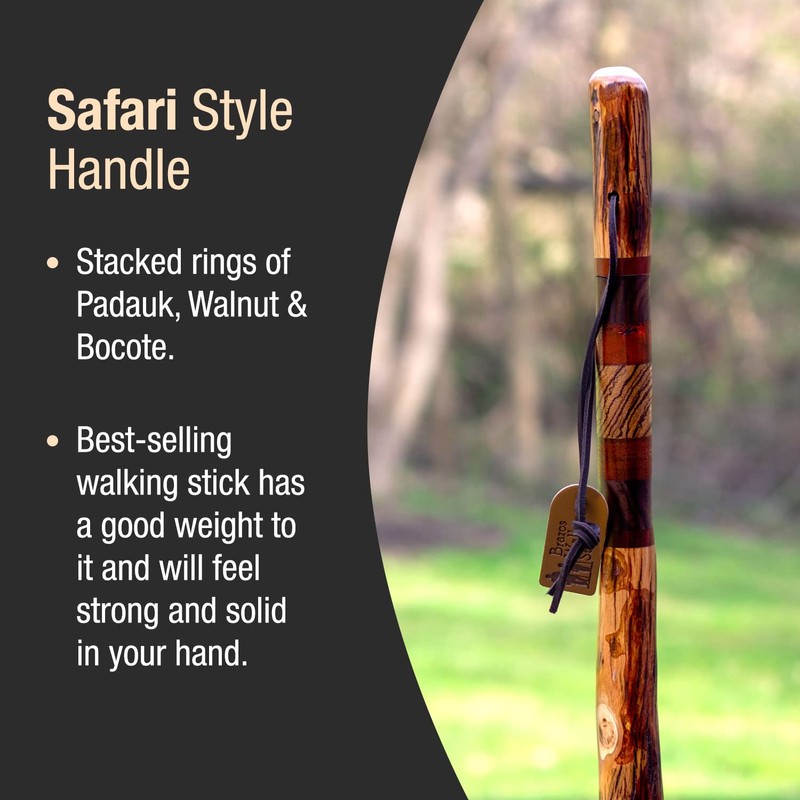 Brazos Handcrafted Wood Walking Stick, Hickory, Traditional Safari Style Handle,