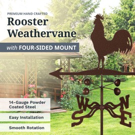 EZ Vane Steel Rooster Weathervane 21” Height, Includes Metal 4-Sided Mount, Wind Cups & Brackets | Hand-Crafted and Family-Owned, Made in The USA with Triple Powder Coating, Limited