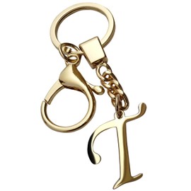 Gold Letter A-Z Keychain,Stainless Steel Gold Letter Keychain Initial Letter Keyring for Women Girls Bag Charms Purse Charms Handbags T