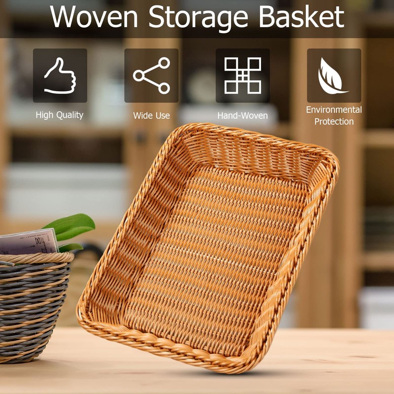 GOYADA 3PCS Rectangular Handmade Wicker Storage Baskets, 35x25x7cm Poly Wicker