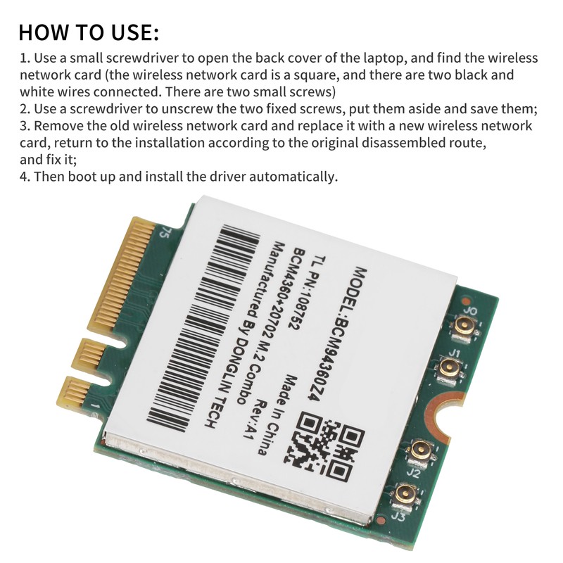 Wireless Network Card 802.11ac 1300Mbps WiFi Bluetooth 4.0 M.2 NGFF
