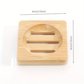 Kandid Square Bamboo Soap Dish - Draining Soap Dish For Hard Soap For Sinks and Showes - 8cm x 8cm x 1.5cm