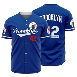 Men's Blue 42 Baseball Jersey Embroidered Patches Sewn Hipster Hip Hop Baseball Shirts Stitched (Blue, Size L)