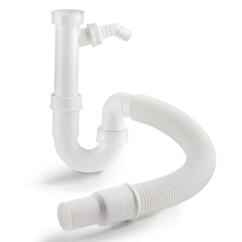 Xavax Flexible Siphon with 1 Device Connection + Odour Trap - Plastic Tube Siphon for Dishwashers and Washing Machines - 1 ½ Inch - White