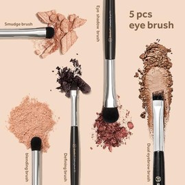 STUDIO17 Juego de 5 brochas de maquillaje de ojos | Pinceles de sombra de ojos pequeños y portátiles | Brochas de maquillaje coreanas | Cerdas sintéti