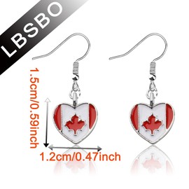 CENWA Canada Flag Heart Charm Earring/Keychain Flag Gift Canada Flag Gift National Flag Gift Canada Maple Leaf Jewelry (Canada Flag earrings CA)