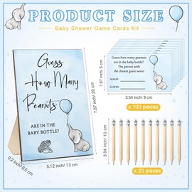 Colarr 122 Pcs Guess How Many Baby Shower Game Set 100 Guessing Cards 20 Pencils 1 Plastic Baby Candy Bottle 1 Elephant Wood Standing Sign Decorations for Gender Reveal Party Favors