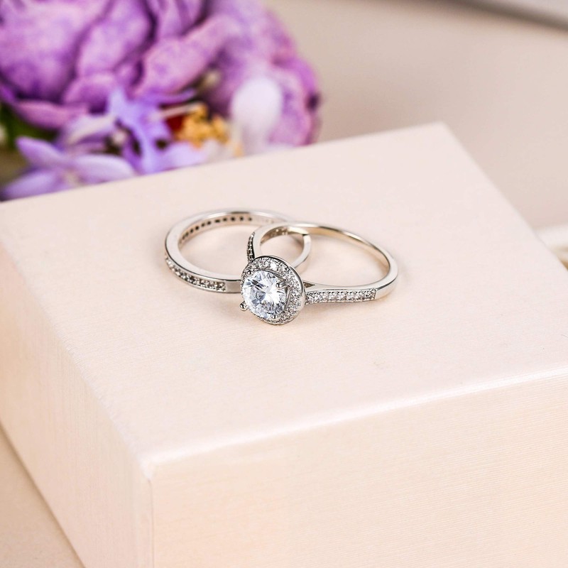 EVER FAITH Sparkly Round Cubic Zirconia Wedding Ring Beautiful Eternity