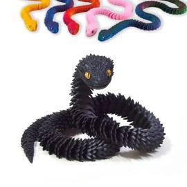 CFGPMM 3D Printed Articulated Snakes, 24'' Movable Joint Fidget Viper Animal Model, Creative Ornaments Toys for Easter Home Office Tabletop Decor (Black)