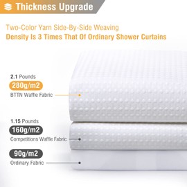 BTTN Narrow Waffle Shower Curtain, W92xH182cm White Mould Proof Resistant Weighted Fabric Shower Curtains for Bathroom, Heavy Duty Waterproof Thick Cloth Shower Curtain Set with 6 Plastic Hooks