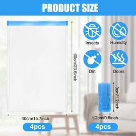 4Pcs Reusable Roll Up Compression Bags, Space Saving Storage Packing Bags, Luggage Packing Vacuum Bags, Space Saver Clothes Bags with 4 Sealing Clips, Travel Vacuum Storage Bags for Blanket Towel