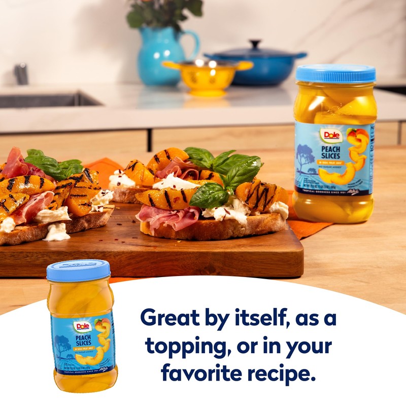 Dole Jarred Peaches Sliced Yellow Cling in 100% Fruit Juice,